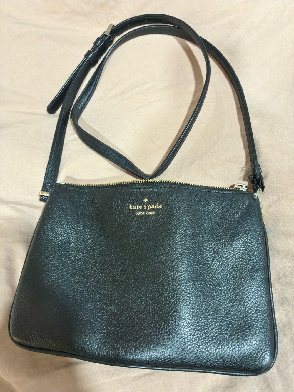 kate spade Black Pebble Leather Crossbody with Gold Logo